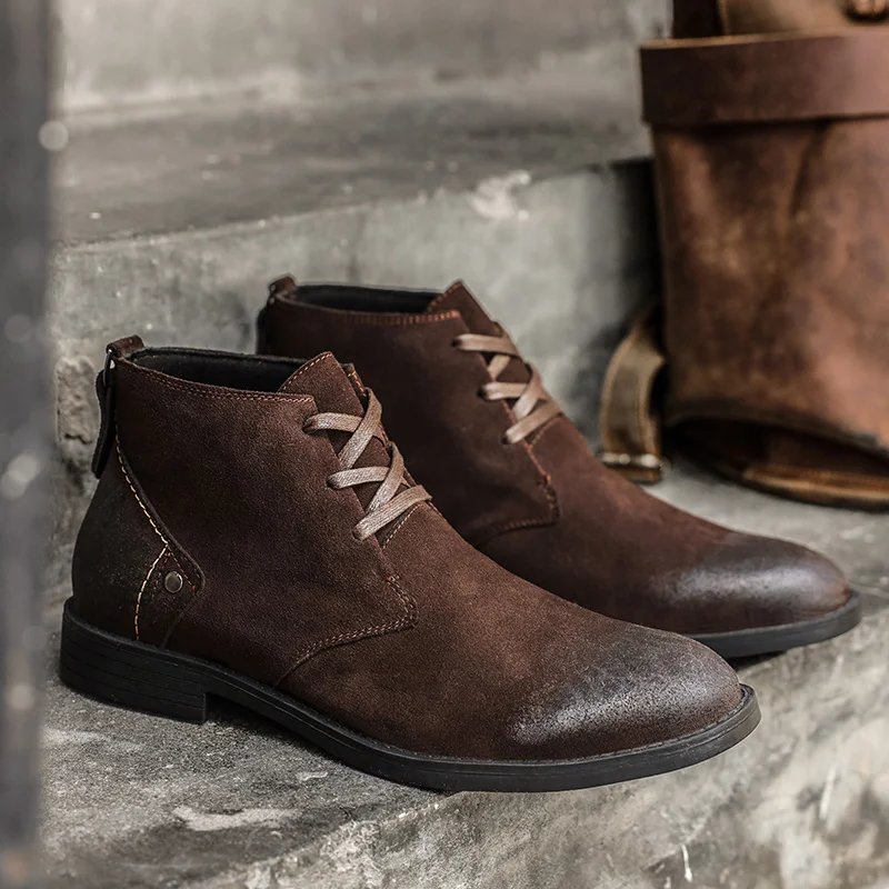 Vintage Zipper - Sepatu Boots Kulit Suede Sapi Baru