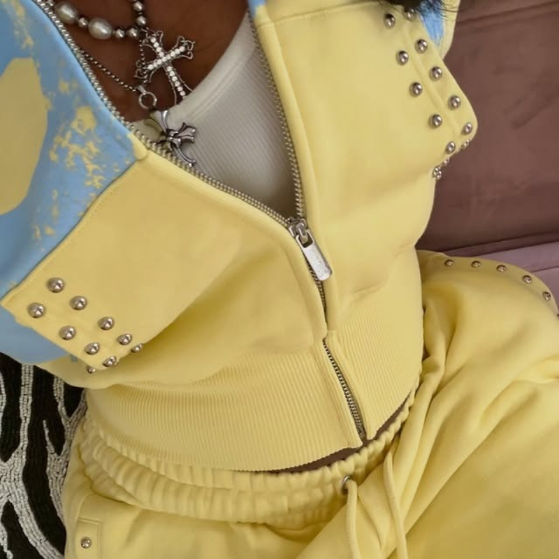 2 Pcs Set Hoodie Co-ords Kunin - Vintage Zipper ulasan dan harga
