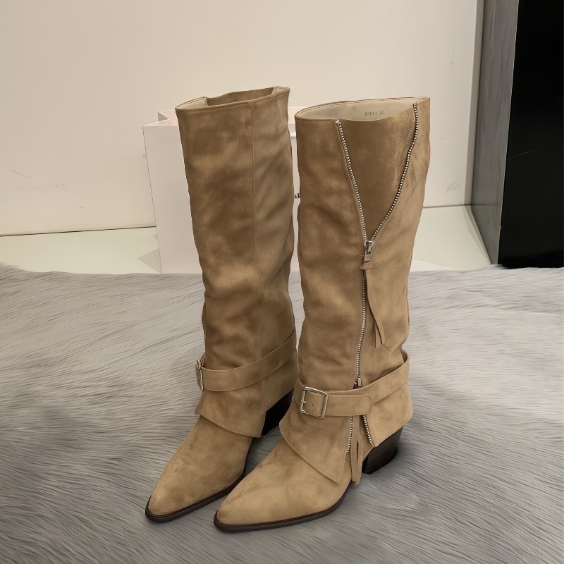 Sepatu Bot Wanita Kulit Suede  - Vintage Zipper ulasan dan harga