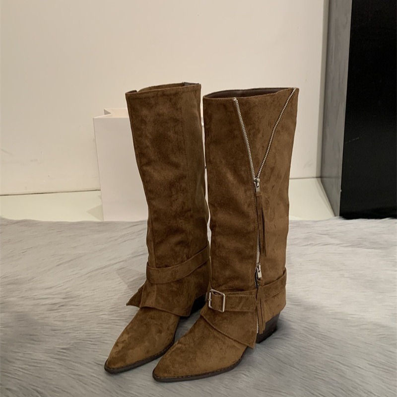 Sepatu Bot Wanita Kulit Suede  - Vintage Zipper ulasan dan harga